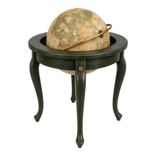 Emerald Green Vintage Library Globe on Queen Anne Stand – Ralph Lauren Style New York Loft Office Decor For Sale