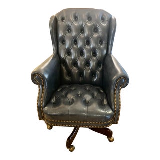 Hancock & Moore Blue Leather Executive Swivel Desk Chair For Sale