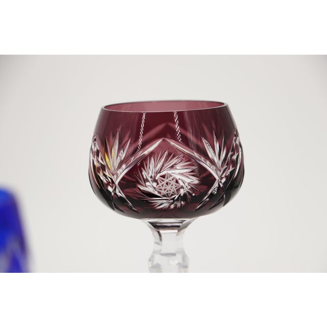 1900s Set of Six Colored Bohemia Crystal Wine Glasses For Sale - Image 10 of 16