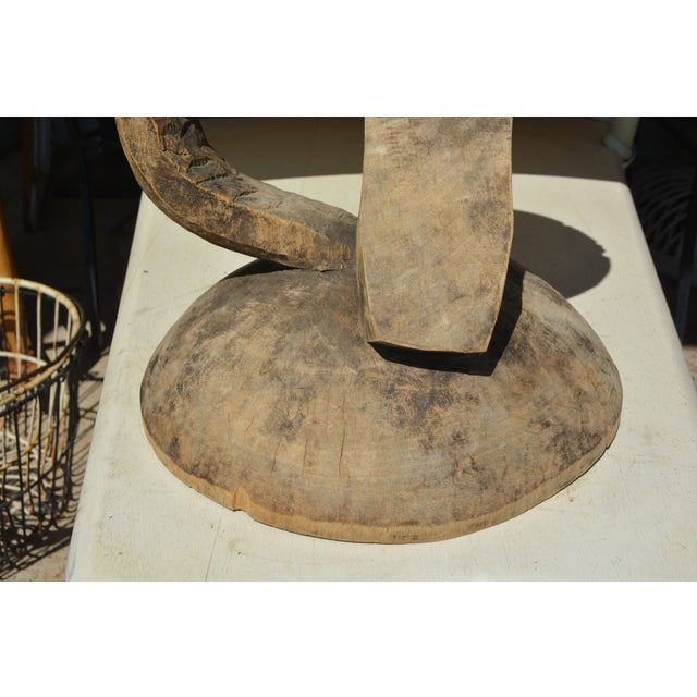 1950s Vintage Pale Rustic Wood Carved African Round Tonga Stool / Work Table with Cross Shape For Sale - Image 16 of 18