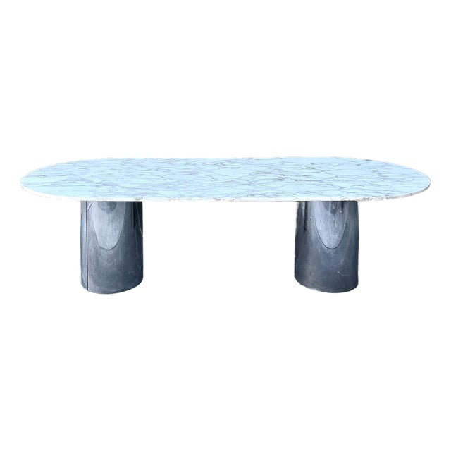 Vintage Boho Brueton Double Cylinder Marble Dining Table For Sale