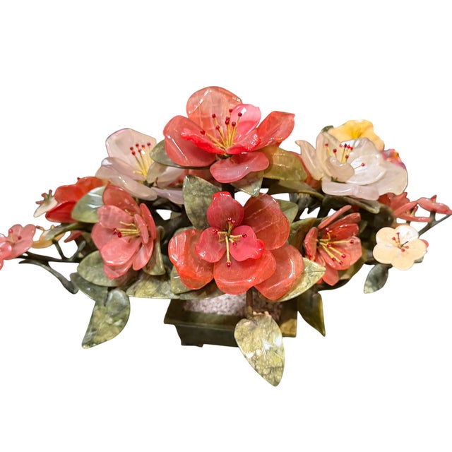 Chinese Jade Tree With Rose Quartz & White Carnelian Botanicals in Jade Planter For Sale - Image 4 of 4