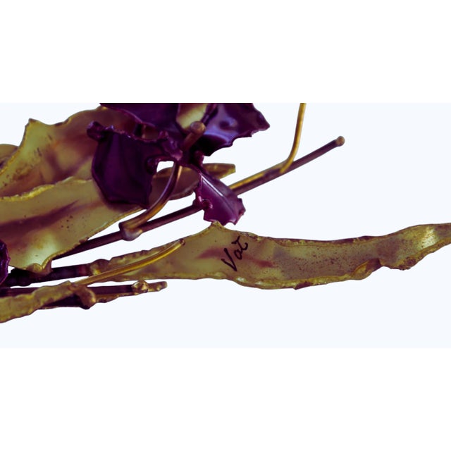 Torch cut metal wall art c. 1970's brutalist leaves and flower sculpture of brass and copper signed by Michigan artist...