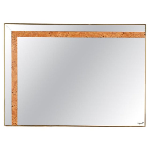 Large Smoked Glass, Poplar Burl and Brass Mirror by Romeo Rega for Nazaret, Italy, 1970s For Sale - Image 15 of 15