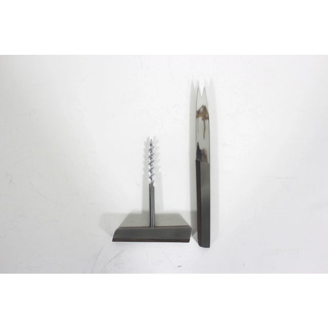 Silver Vintage Danish Modern Rosewood Brushed Stainless Collector Corkscrew and Cheese Knife Set- 2 Pieces For Sale - Image 8 of 8