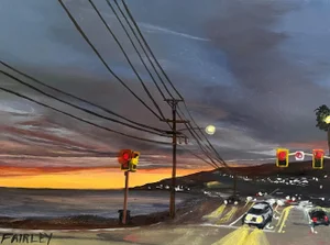 Pacific Coast Highway at Porto Marina, Original Miniature Oil Painting by Artist, Jessica Fairley