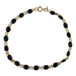6.60ctw Blue Sapphire Tennis Bracelet 18k Yellow Gold 7" 4.1mm For Sale