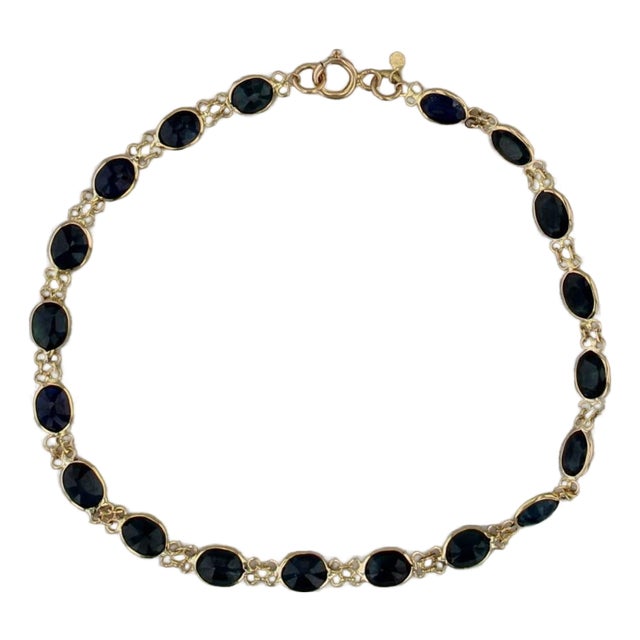 6.60ctw Blue Sapphire Tennis Bracelet 18k Yellow Gold 7" 4.1mm For Sale