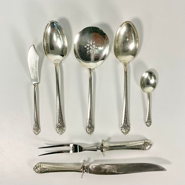 1935 Vintage Hollywood Regency Neoclassical Royal Windsor Sterling Silver Flatware - Set of 71. For Sale - Image 16 of 18