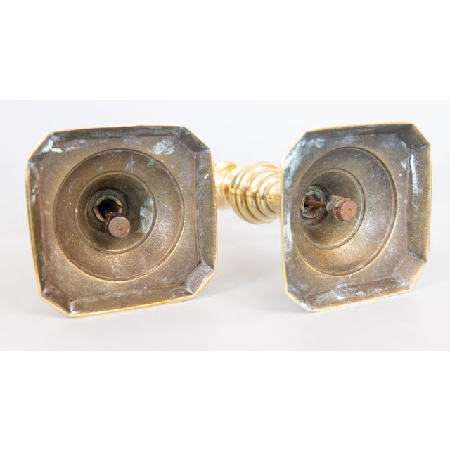 19th Century English Brass Beehive Push-Up Candlesticks - a Pair For Sale - Image 9 of 10