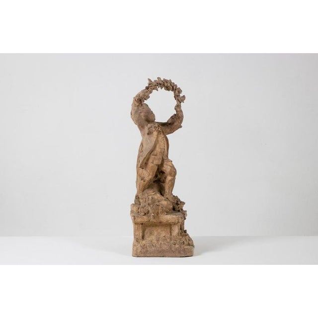 Rocaille-Style Terracotta Sculpture of Children and Flowers, 1850s For Sale - Image 4 of 12