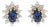 14K Yellow Gold 1/4 Cttw Diamond and Blue Sapphire Sunburst Halo Stud Earrings, A Pair For Sale