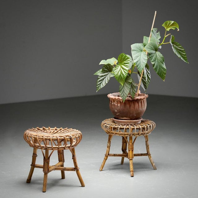Rattan and Bamboo Round Ottomans by Franco Albini, 1960s, Set of 2 For Sale - Image 9 of 10