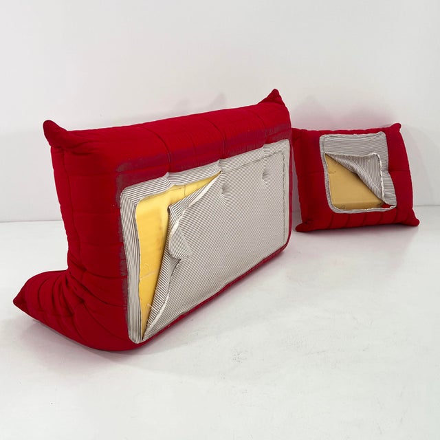 Set of Red 3-Seater Togo Sofa & Ottoman by Michel Ducaroy for Ligne Roset, 1970s For Sale - Image 14 of 17