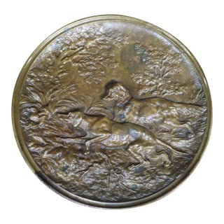 Antique French Copper Hunting Dog Relief Plaque For Sale