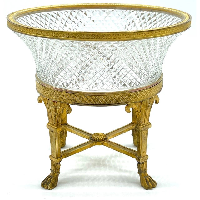 Early 20th Century Empire Style Ormolu & Cut Crystal Compote/ Tazza For Sale - Image 5 of 12