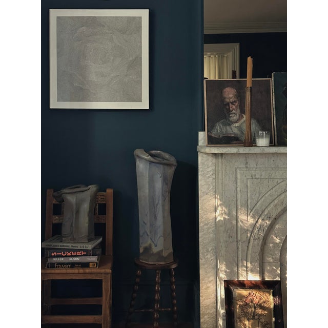 Vintage Monumental George Ohr Style Abstract Raku Drip Glazed Vase by Seiko Behr (Japanese, 1941-2010), Signed. Large grey...