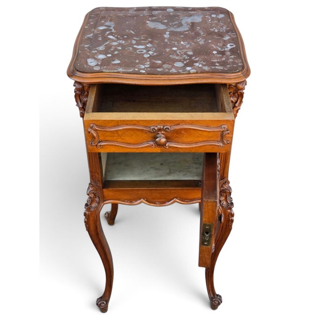 19th Century French Bedside Walnut Cabinet Marble Top Insert Marble. For Sale - Image 10 of 18