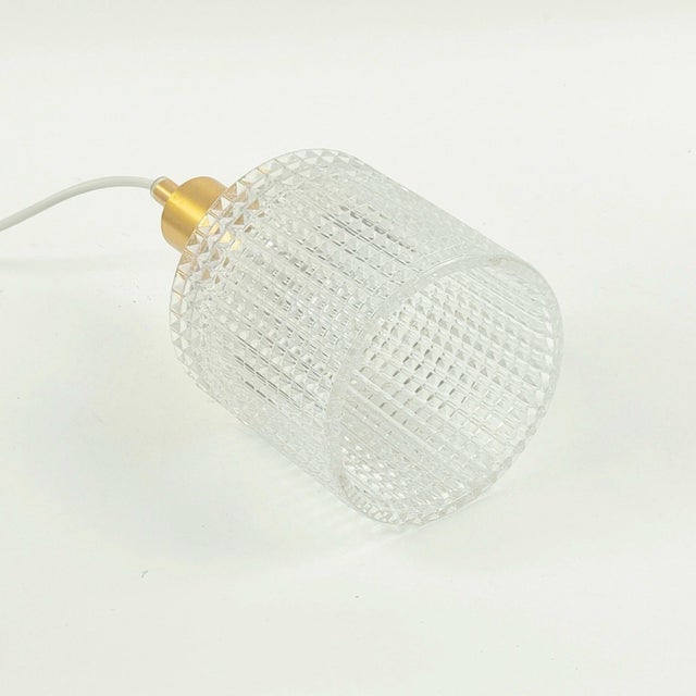 Metal Mid-Century Scandinavian Crystal Glass and Brass Pendant Light by Carl Fagerlund for Orrefors, Sweden, 1960s For Sale - Image 7 of 9