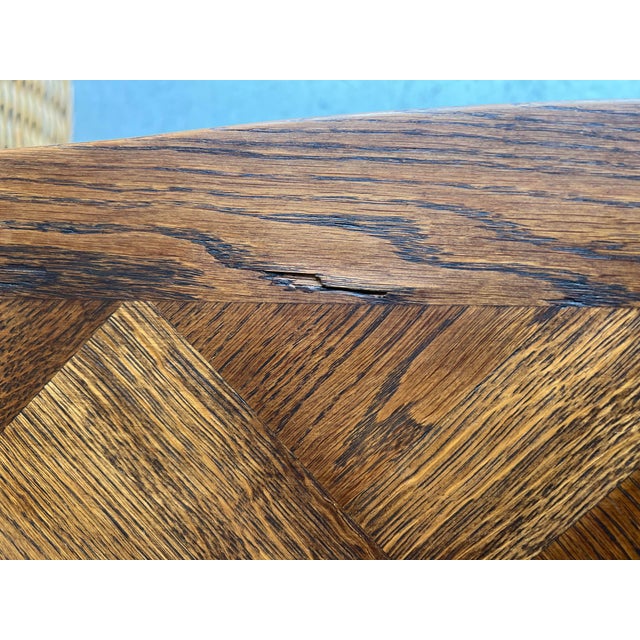 Wood Early 20th Century French Provincial Parquet Oak Dining Table For Sale - Image 7 of 10