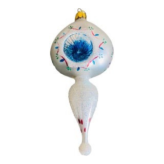 Vintage European Glass Christmas Ornament Triple Indented For Sale