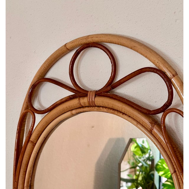 Mid-Century Modern Large Spanish Rattan and Bamboo Arched Wall Mirror, 1960s For Sale - Image 3 of 11