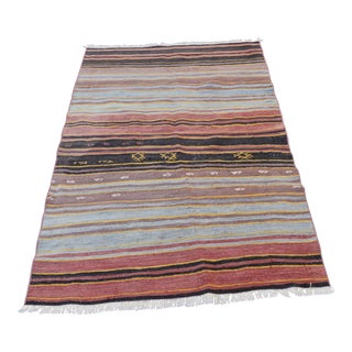 1960s Striped Tribal Style Hand Knotted Kilim Rug For Sale