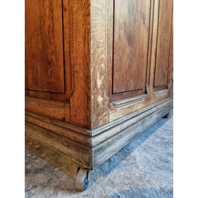 Antique French Oak Shop Counter Kitchen Island on Castors, 1880 For Sale - Image 15 of 18