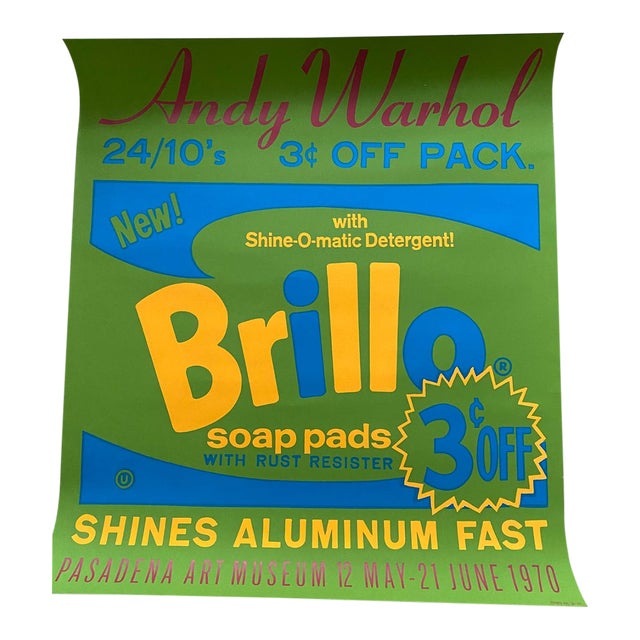 1970 Original Andy Warhol Pasadena Museum "Brillo Soap Pads'' Vintage Exhibition Screenprint Poster With Copyright For Sale