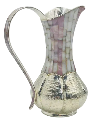 1960s Los Castillo Silver-Plated & Mother of Pearl Water Pitcher, Mexican Modernism