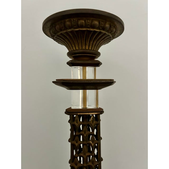 Large Antique Bronze Brass Church Altar Candleholder For Sale - Image 4 of 12