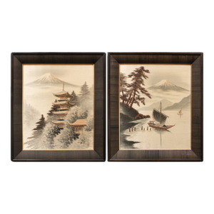 C. 1940s Showa Era Japanese Embroidery Framed Art, a Pair