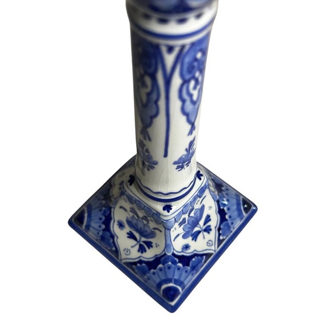 Ceramic Hand-Painted Blue and White Candlestick by C. Tetteroo for Royal Delft, 1973 For Sale - Image 7 of 12