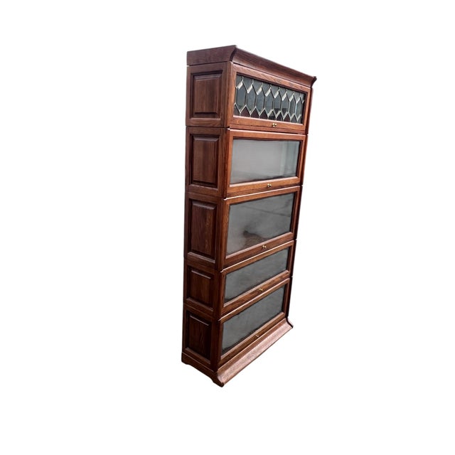 Leaded Glass Oak Barrister Bookcase For Sale - Image 16 of 17