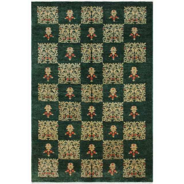 1990s Modern Ziegler Green/Tan Wool Rug - 6′1″ × 9′5″ | Chairish