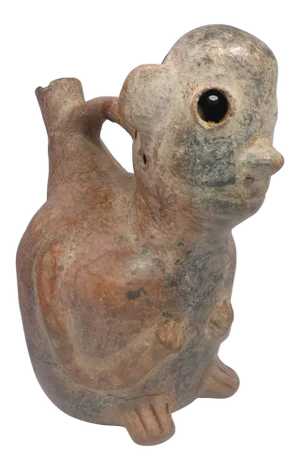 Ancient Pre Columbian Animal Moche Stirrup Vessel