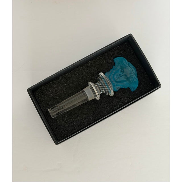 Modern 1990s Versace for Rosenthal Medusa Lumière Aquamarine Crystal Bottle Stopper For Sale - Image 3 of 9