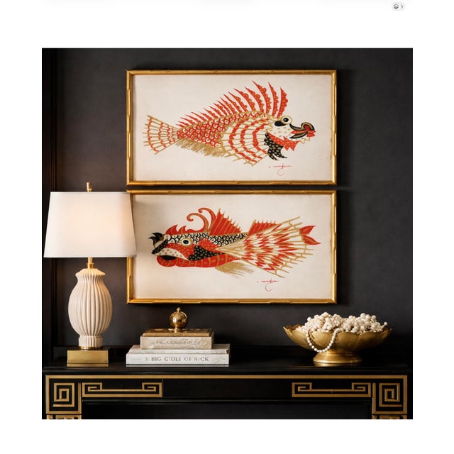 Mid-Century Modern Mid-Century Venetian Modern Faux Bamboo Framed Paintings Antonio Ravagnan Fish -S/2 For Sale - Image 3 of 8