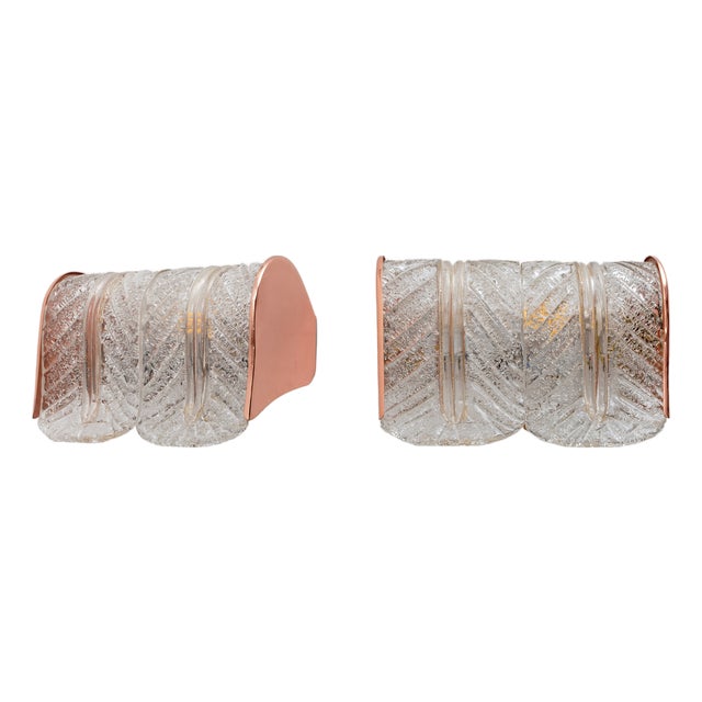Murano Glass Wall Lights with Copper Details from Barovier & Toso, Italy, 1970, Set of 2 For Sale