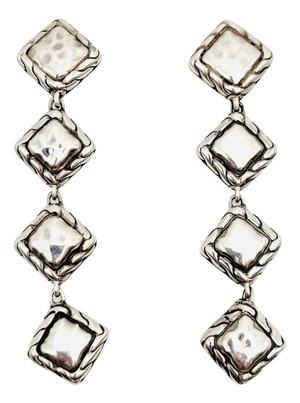 1990s Pair of John Hardy Estate Palu Hammered Drop Earrings 2" Silver