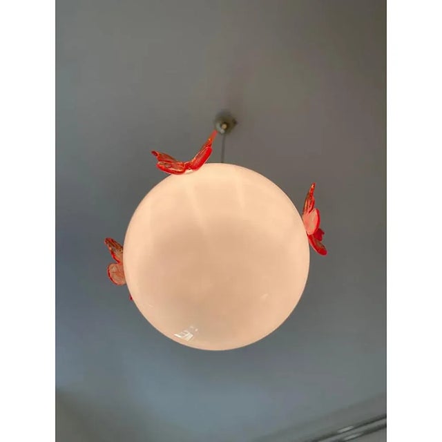 Early 21st Century Italian Murano Style Glass Opalino Pendant with Red Butterfly from Simoeng For Sale - Image 5 of 10