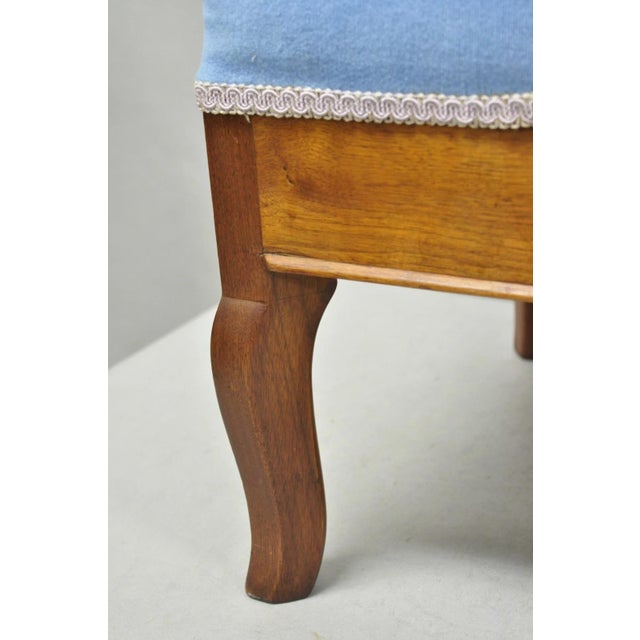 Wood Antique Victorian Walnut Cabriole Leg Blue Tufted Footstool Ottoman Stool For Sale - Image 7 of 15