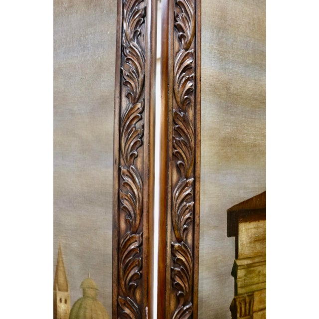 Late 20th Century Italian Vintage Hand Carved Wood Room Divider Screen With Painted Scene of Tuscany Landscape For Sale - Image 5 of 6
