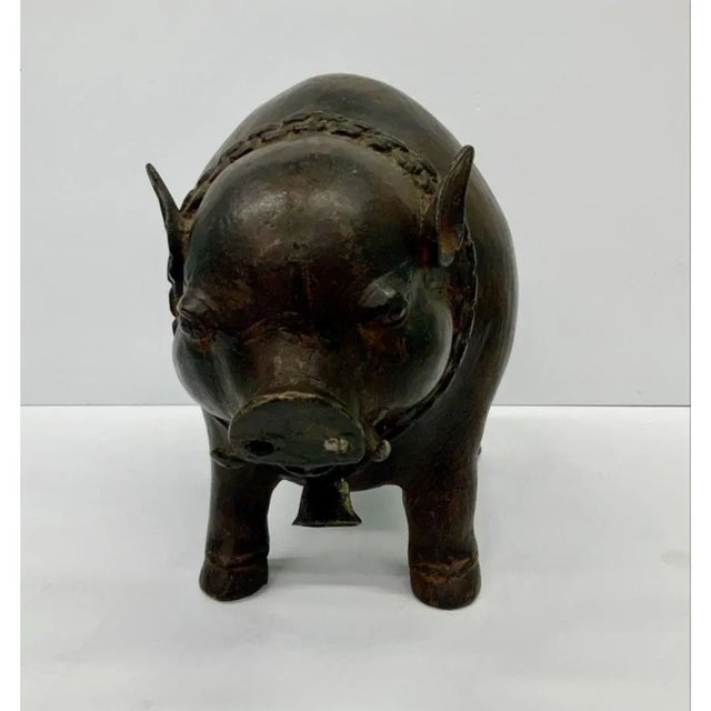 Chinese Chinese Patinated Bronze Pig Sculpture Vintage For Sale - Image 3 of 6