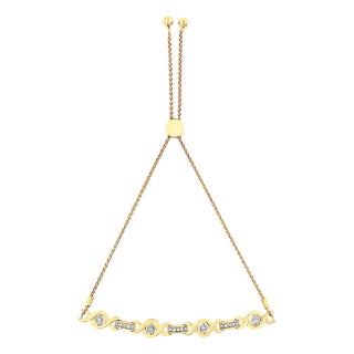 14K Yellow Gold Plated .925 Sterling Silver Channel Set Diamond Accent Twist 4”-10” Adjustable Bolo Bracelet (I-J Color, I3 Clarity) For Sale