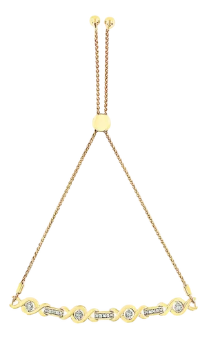 14K Yellow Gold Plated .925 Sterling Silver Channel Set Diamond Accent Twist 4”-10” Adjustable Bolo Bracelet (I-J Color, I3 Clarity)