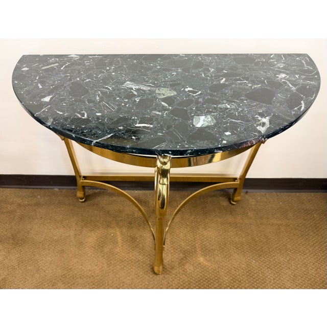 Maison Jansen Maison Jansen Style Brass and Black Marble Demilune Console Table For Sale - Image 4 of 6