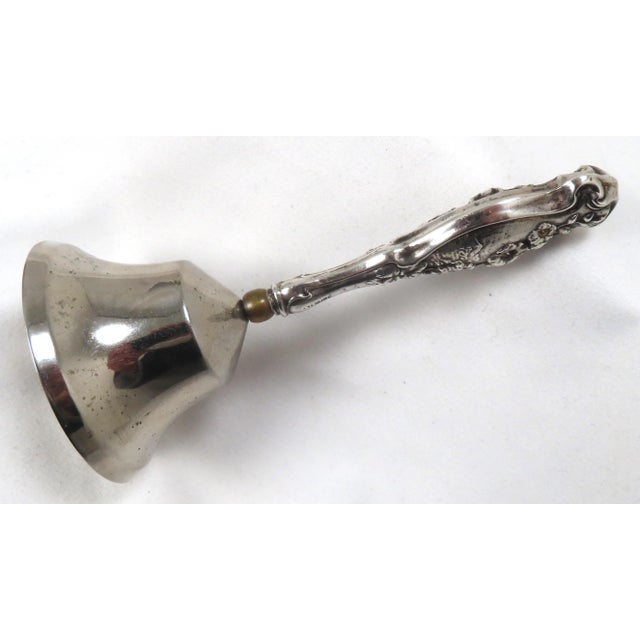 1910s Antique Art Nouveau Motif Sterling Silver Handle & Nickle Plated Bronze Dinner Bell For Sale - Image 5 of 13