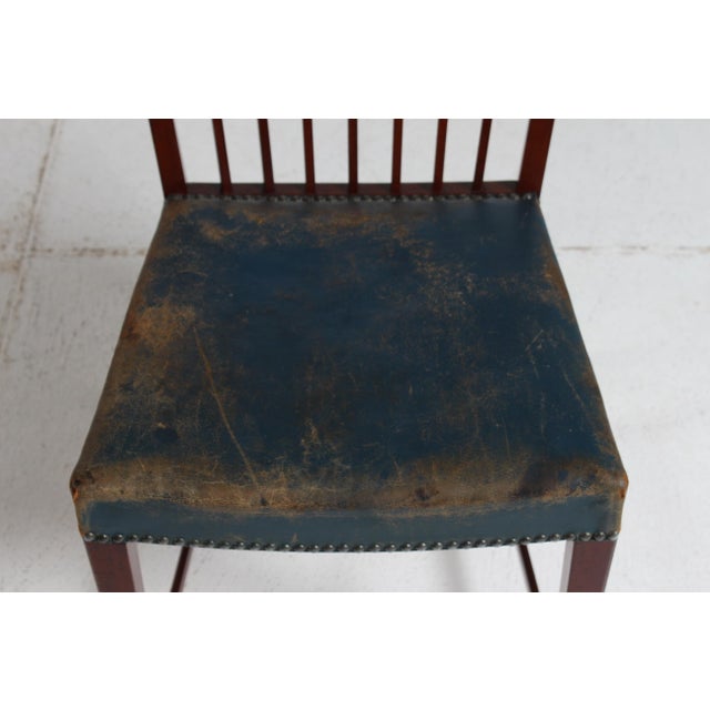 Vintage Dining Chairs in Mahogany with Blue Leather Seats from Fritz Hansen A/S, 1940s, Set of 8 For Sale - Image 11 of 18