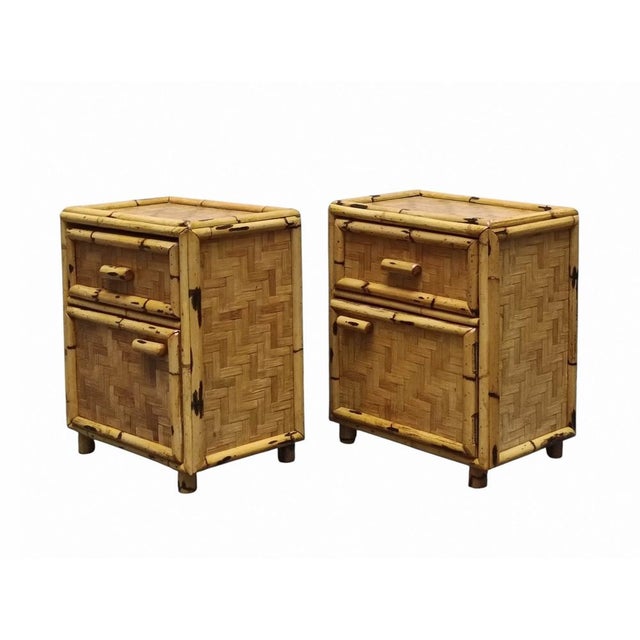 Wood Vintage Italian Rattan Bedside Tables, 1960s, Set of 2 For Sale - Image 7 of 7